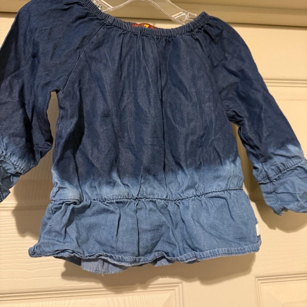 7 For All Mankind Thin Denim Peplum Shirt Top Bell Sleeves Size 4T